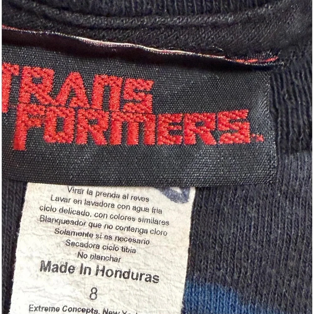 Vintage Transformers Boys Size 8 T-Shirt Optimus Prime Black Blue Graphic Tee